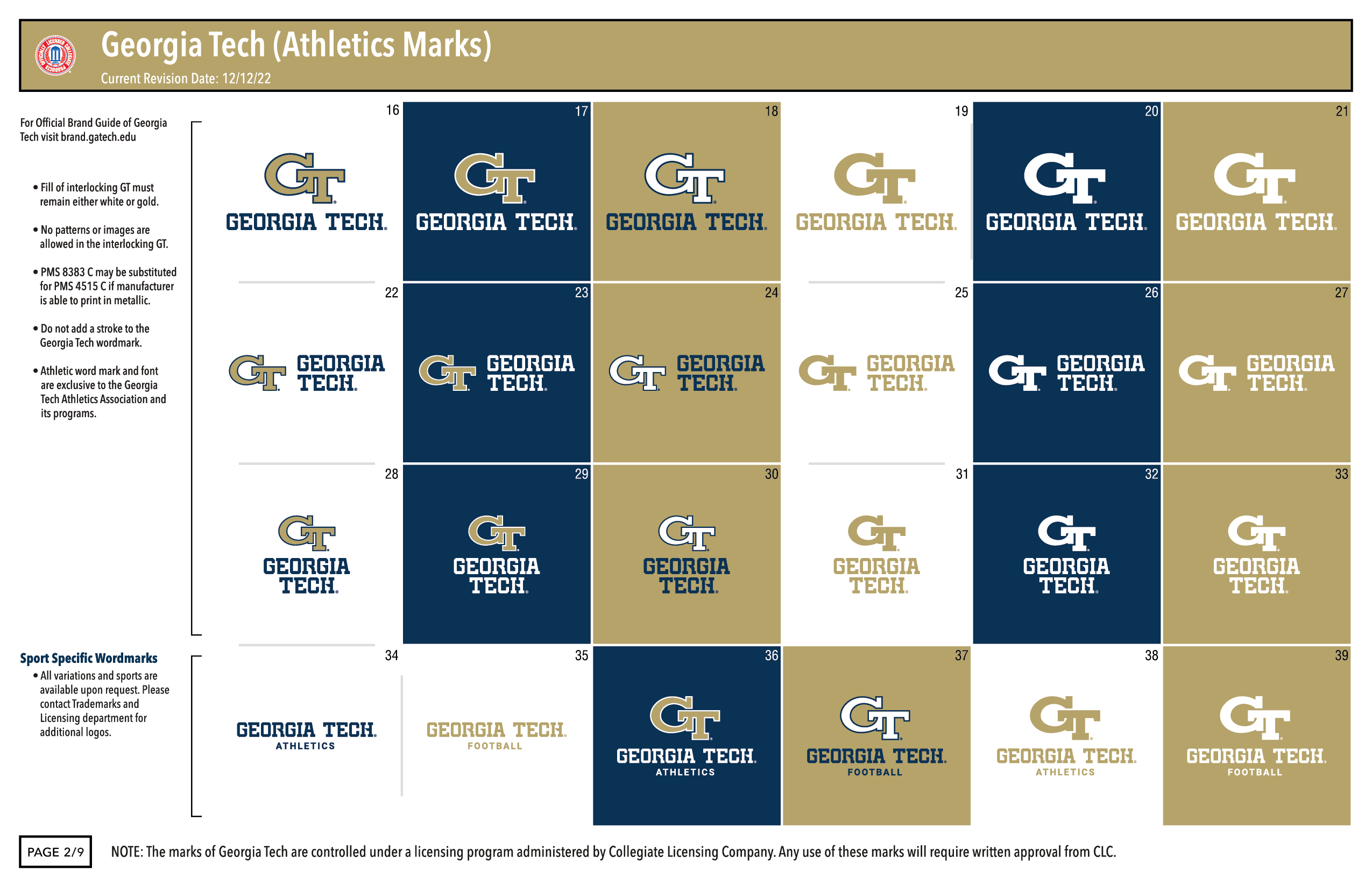 Athletic marks on the 2nd page of the Georgia Tech logo artsheet 