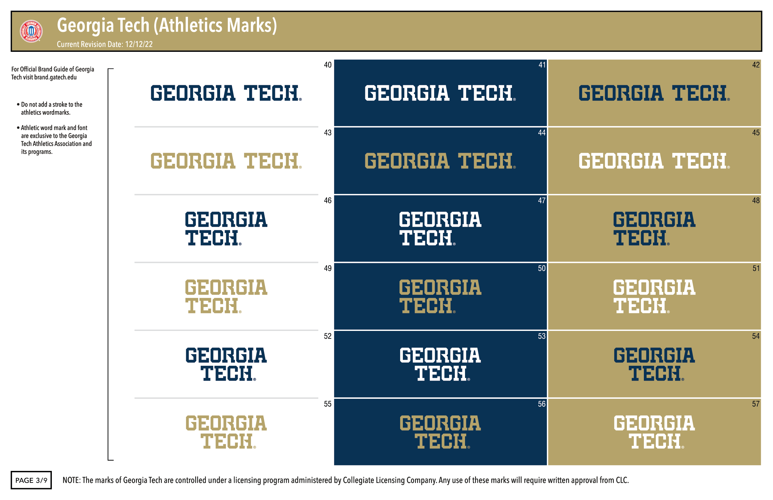 Athletic marks on the 3rd page of the Georgia Tech logo artsheet 