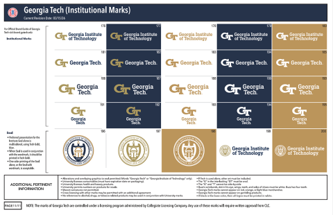 Screen capture of Georgia Tech Logo Art Sheet with all logo variants.