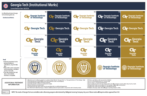 Screen capture of Georgia Tech Logo Art Sheet with all logo variants.